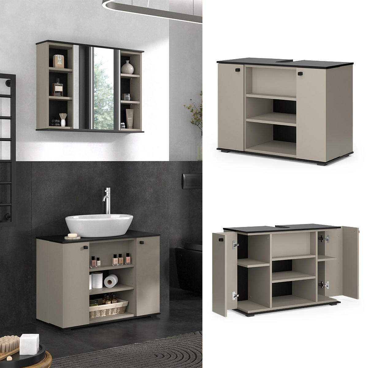 WASCHBECKENUNTERSCHRANK Joli Greige 80 x 59 cm mit 2 Türen - Greige, Holzwerkstoff (80/59/37cm) - Vicco