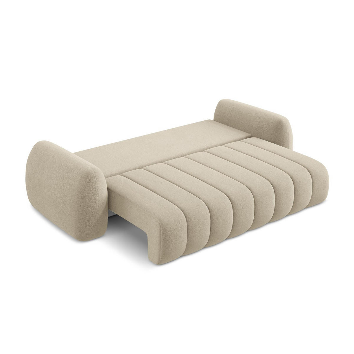 3-SITZER SOFA mit Schlaffunktion Bouclé Stoff Beige - Ecru/Schwarz, Holzwerkstoff/Kunststoff (266/95/121cm) - LaMiaSofa