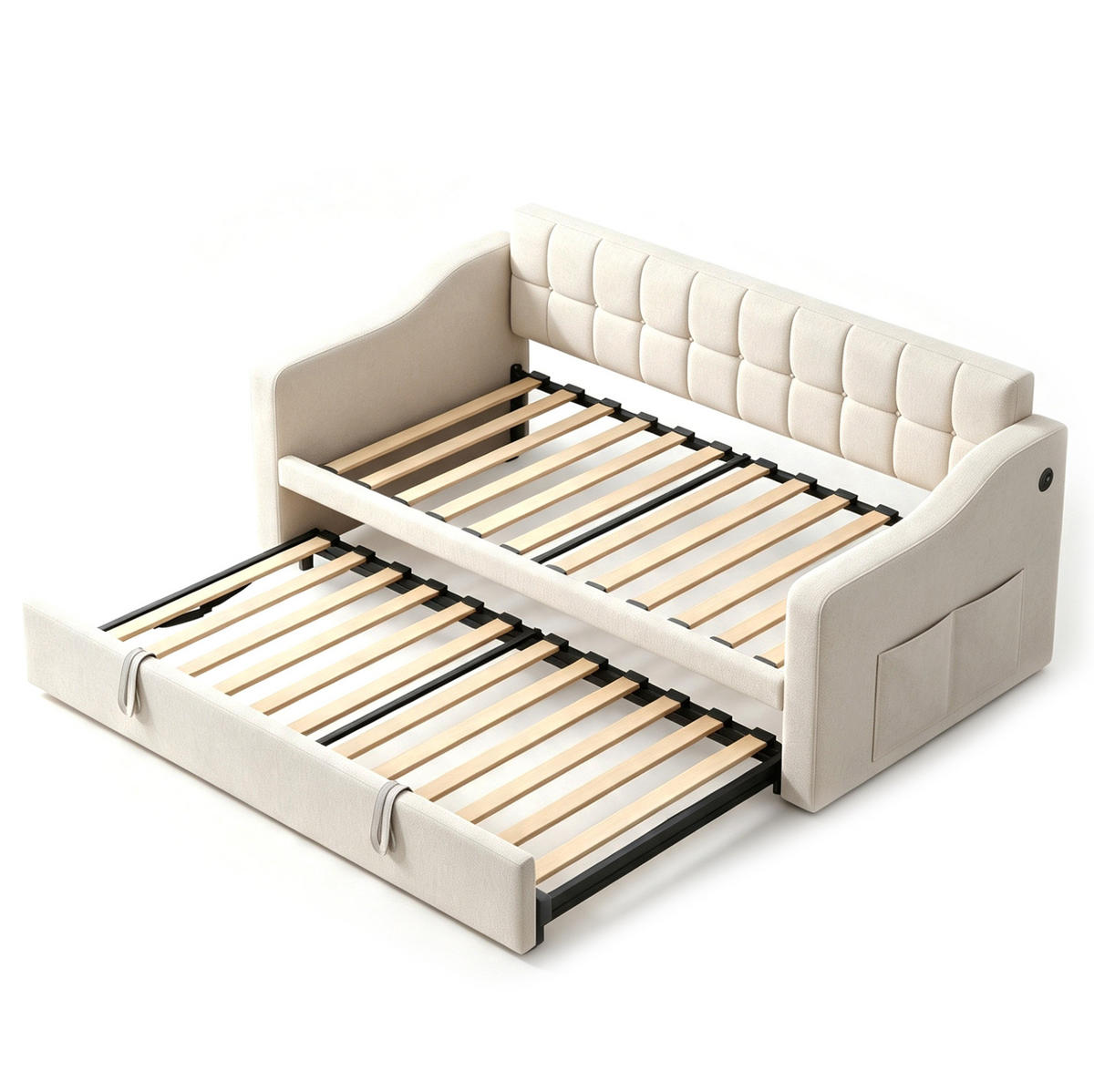 POLSTERBETT Schlafsofa aus Samt 90x190 cm Beige ausziehbar mit USB-Anschlüssen - Beige, Textil (90/190cm) - Modfu