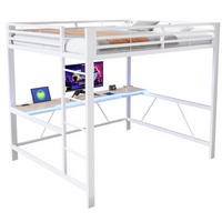 GAMING-HOCHBETT aus Metall und MDF 160x200 cm Weiß mit Schreibtisch, LED-Beleuchtung und Rundum-Schutz - Weiß, Holzwerkstoff (160/200cm) - Modfu
