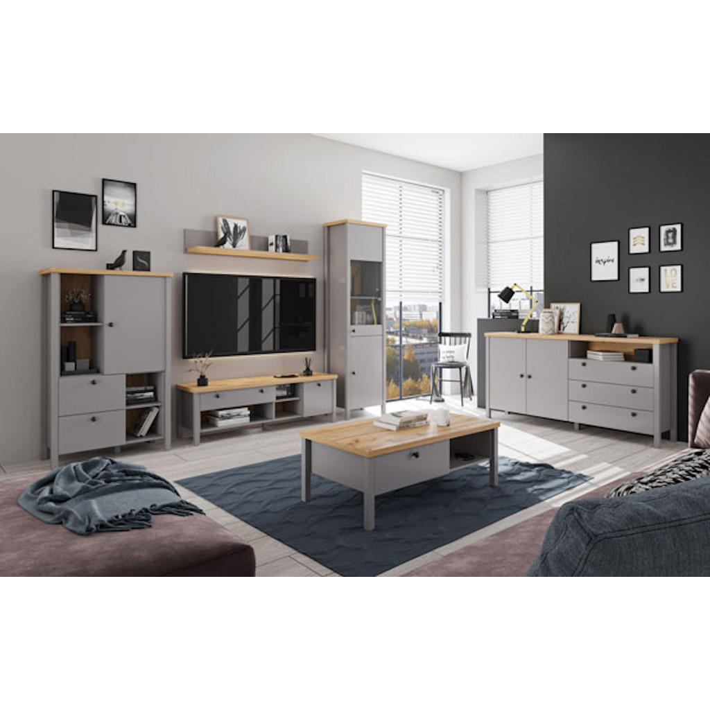 Thumbnail - Feldmann-Wohnen Wohnzimmer-Set, Grau, Metall, 9 Fächer, 4 Schubladen, Rechteckig,Rechteckig, 286x200x60 cm, Wohnzimmer, ...