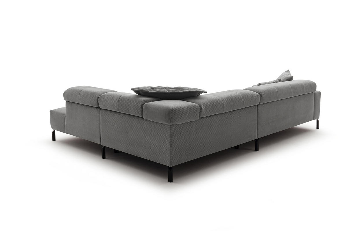 ECKSOFA OHIO Grau Cord - Schwarz/Grau, Textil/Metall (311/219cm) - KAWOLA