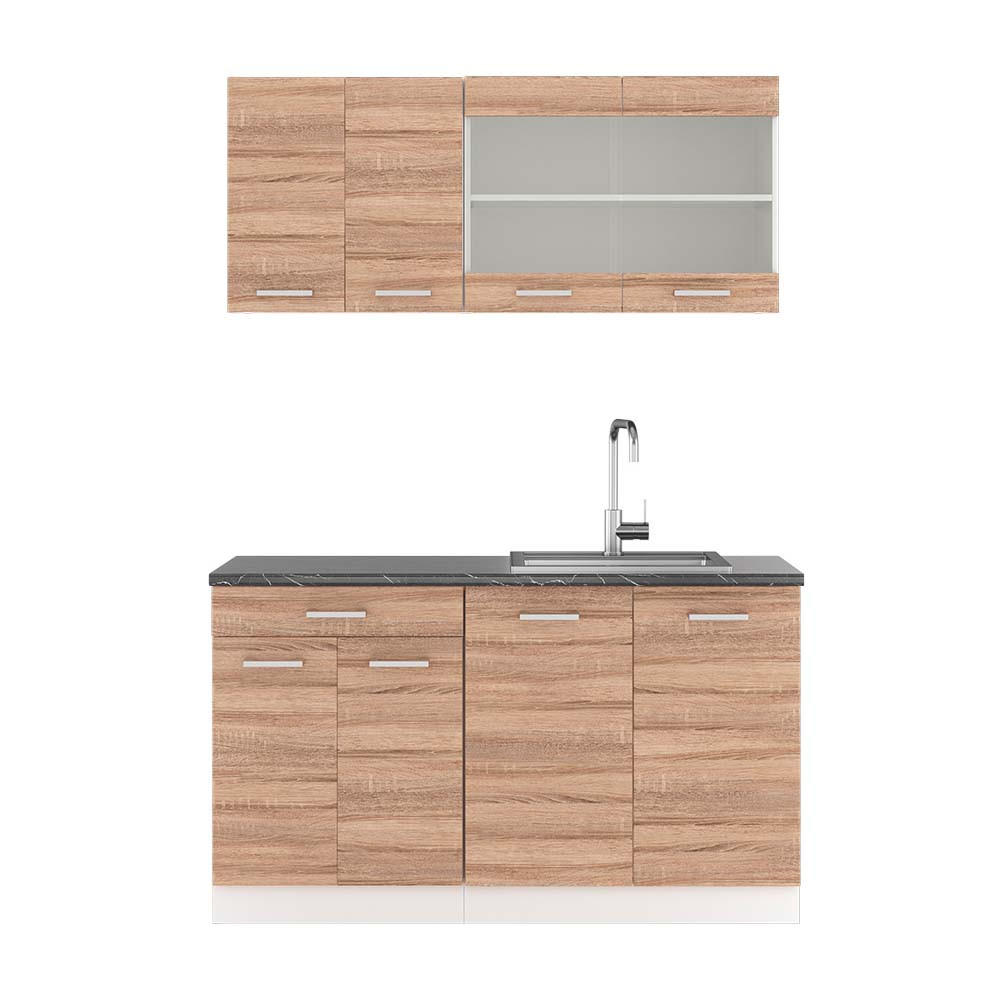 SINGLEKÜCHE R-Line Sonoma/Weiß 140 cm, AP Anthrazit - Weiß/Sonoma Eiche, Holzwerkstoff (140/81.6/60cm) - Vicco