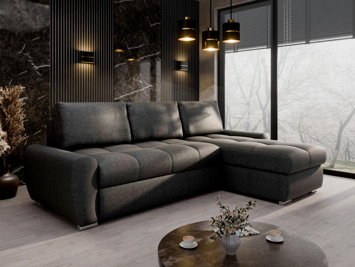 ECKSCHLAFSOFA Lunar Schlafsofa mit Bettkasten, Anthrazit - Anthrazit, Holz (237/166cm) - Panda Möbel