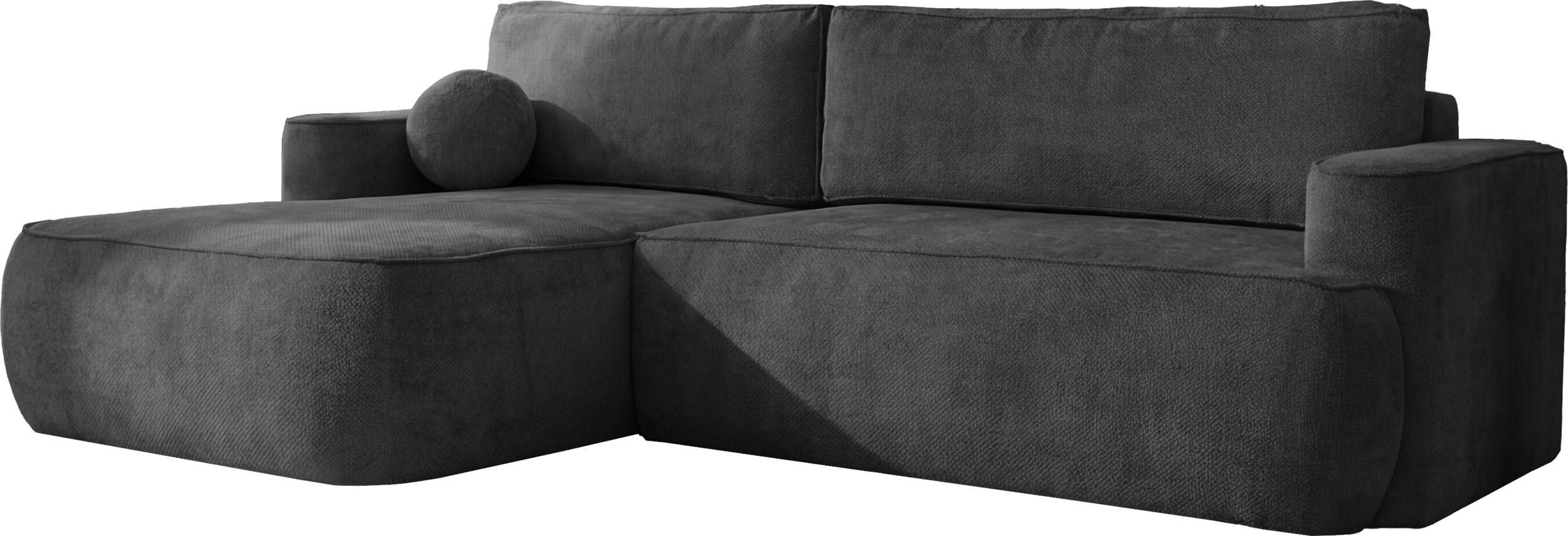 ECKSOFA Marion mit Schlaffunktion & Bettkasten in Chenille Graphit, Schwarz, Links 267/154/83 cm - Schwarz/Graphitfarben, Kunststoff/Textil (267/154cm) - WFL GROUP