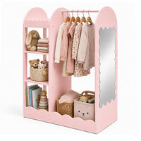 KLEIDERSTÄNDER Rosa Kinder mit Spiegel - Pink, Holzwerkstoff/Kunststoff (94/100/38cm) - Relaxdays