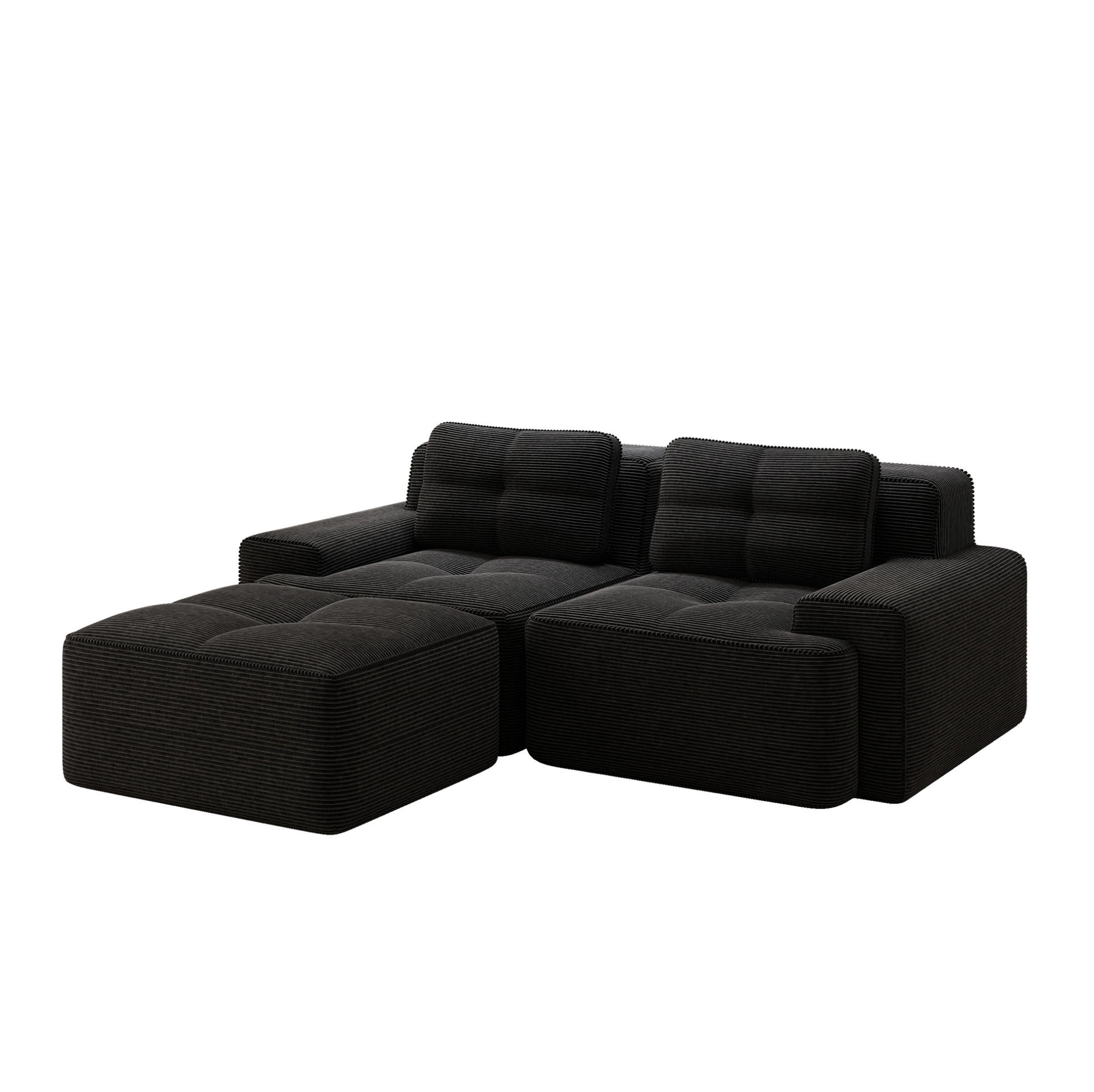 ECKSOFA 204/177/69 cm schwarz aus Cord mit Tiefsitz und boneless Design - Schwarz, Textil (177/204cm) - OKWISH