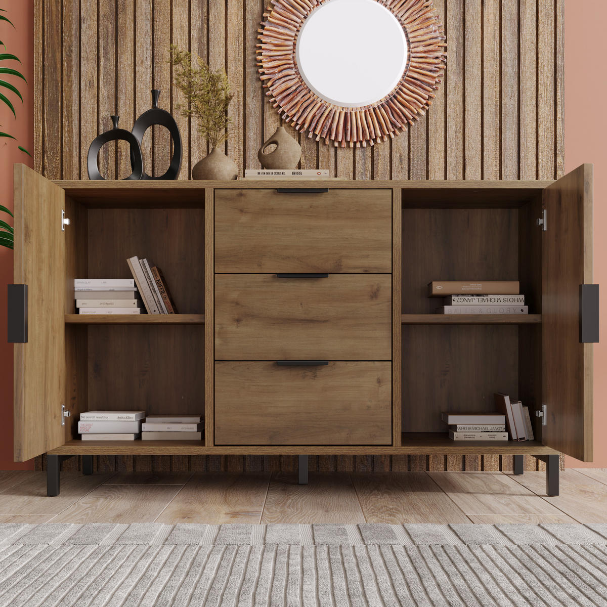 KOMMODE 120x40x76 cm Dunkle Eiche mit 3 Schubladen - Dunkelgrau, Holzwerkstoff (120/76/40cm) - FLIEKS