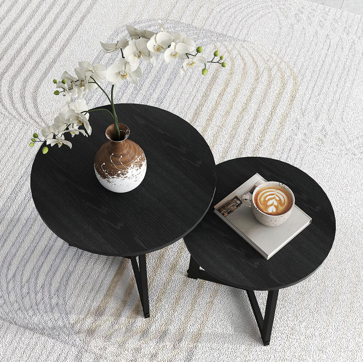 COUCHTISCH-SET aus Stahl und MDF Ø48x45 cm Schwarz, 2-teilig - Schwarz, Metall (48/48/45cm) - IVMEU