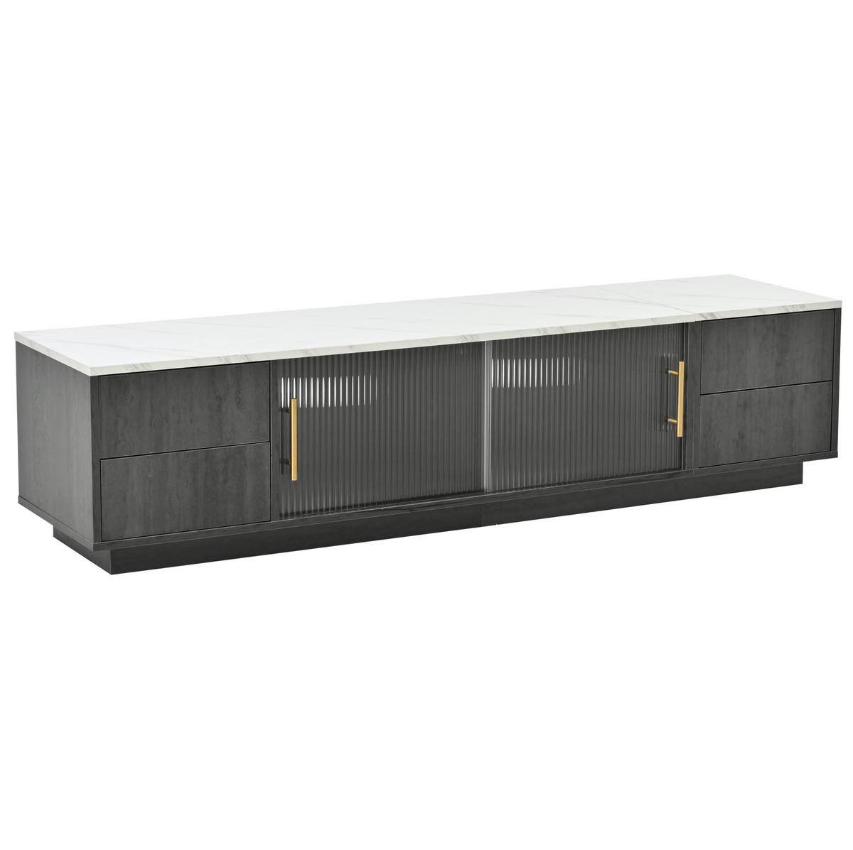 TV-LOWBOARD aus MDF 160x40x38,5 cm Grau mit 4 Push-to-Open-Schubladen und Kabelmanagement - Grau, Holzwerkstoff (160/38.5/40cm) - Modfu