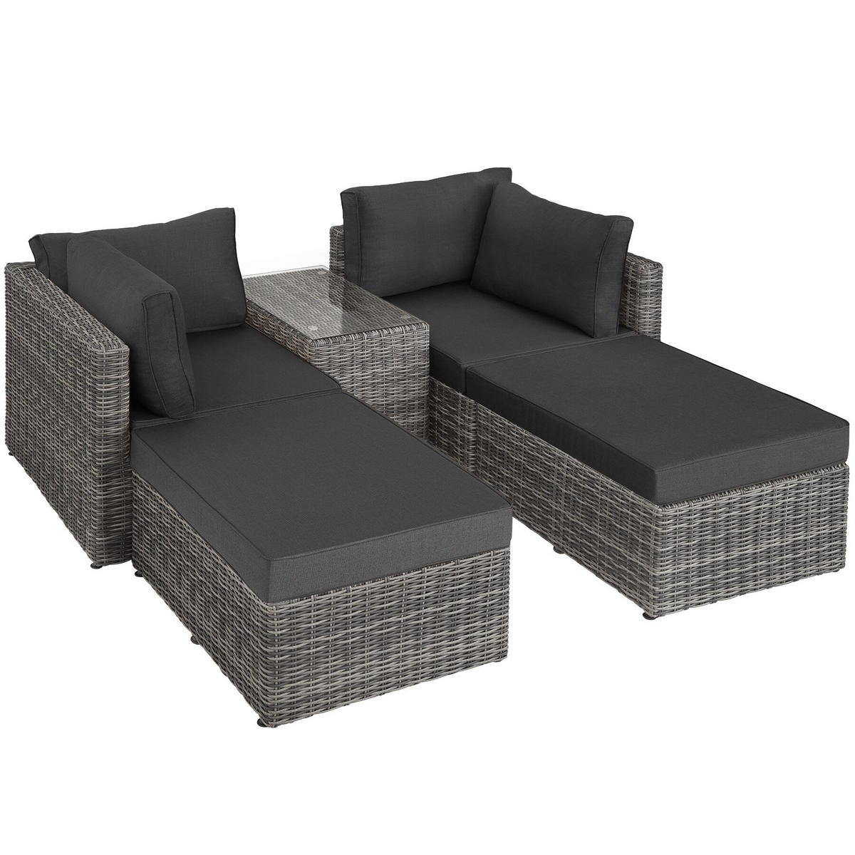 ALUMINIUM RATTANLOUNGE San Domino, kein Aufbau, hellgrau/dunkelgrau - Dunkelgrau/Hellgrau, Kunststoff - tectake