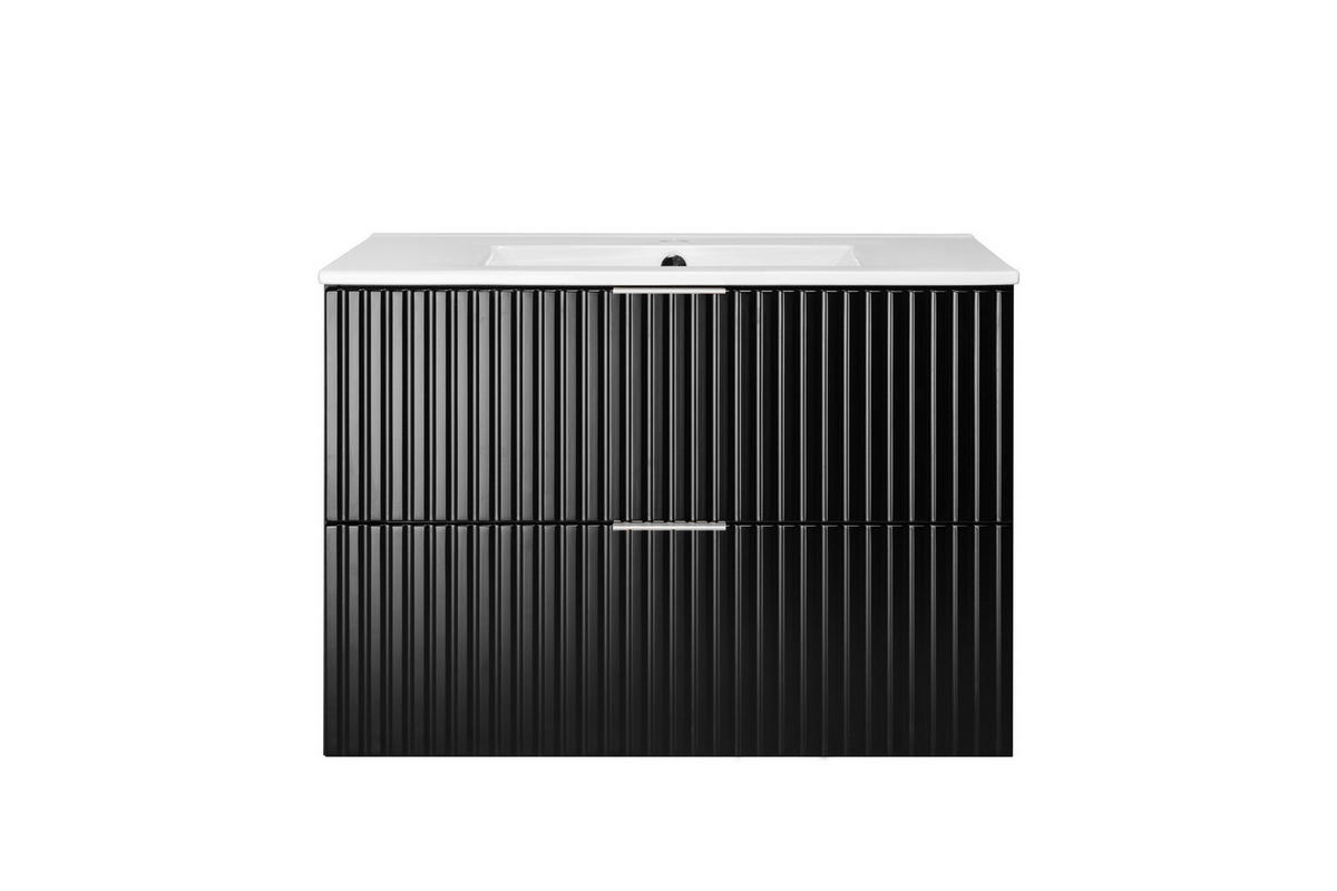WASCHBECKUNTERSCHRANK, Schwarz, 80 x 57 x 46 cm, silberner Griff, ohne Arbeitsplatte - Silberfarben/Schwarz, Holzwerkstoff (80/57/46cm) - 3XE LIVING
