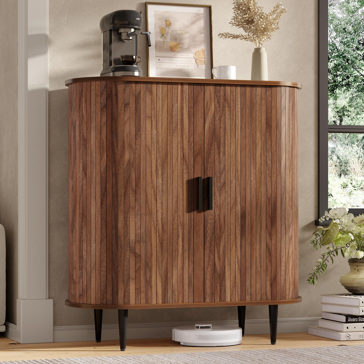 SIDEBOARD 85x40x93cm Holzoptik mit Schiebetüren und Haken - Naturfarben, Holzwerkstoff (85/93/40cm) - FLIEKS