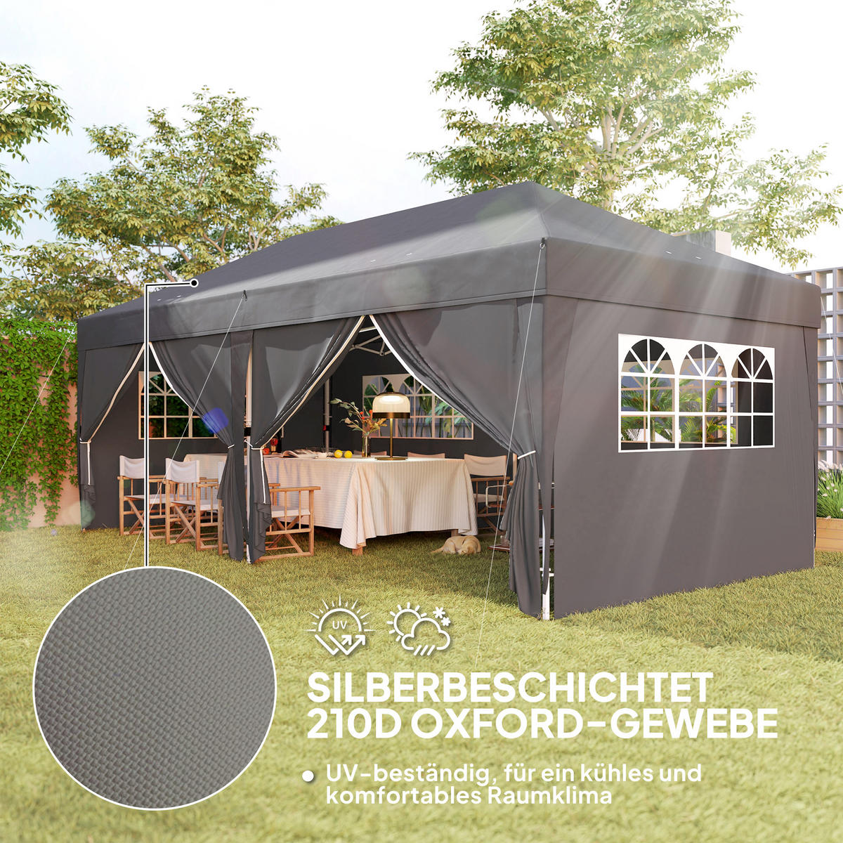 FALTPAVILLON Stahl Oxfordstoff Schwarz - Schwarz, Textil/Metall (295/285/590cm) - Outsunny