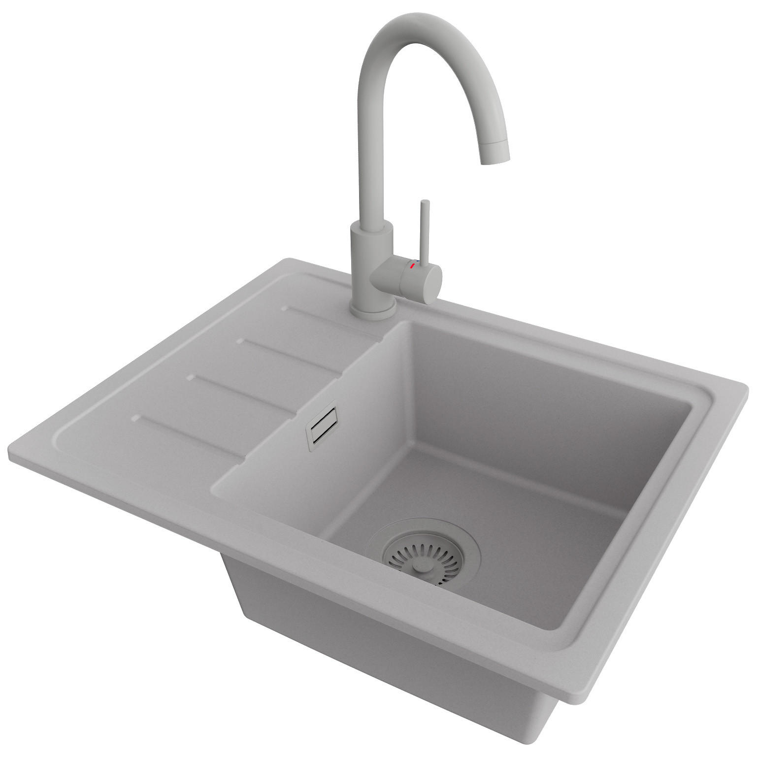GRANITSPÜLE Kopenhagen Easy, 2-er set Grau 55/44 cm 1 Becken + Küchenarmatur 32/20 cm + Ablauf-Set ab 45er Unterschrank - Grau, Kunststoff (55/17/44cm) - Primagran