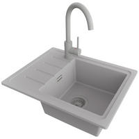 GRANITSPÜLE Kopenhagen Easy, 2-er set Grau 55/44 cm 1 Becken + Küchenarmatur 32/20 cm + Ablauf-Set ab 45er Unterschrank - Grau, Kunststoff (55/17/44cm) - Primagran