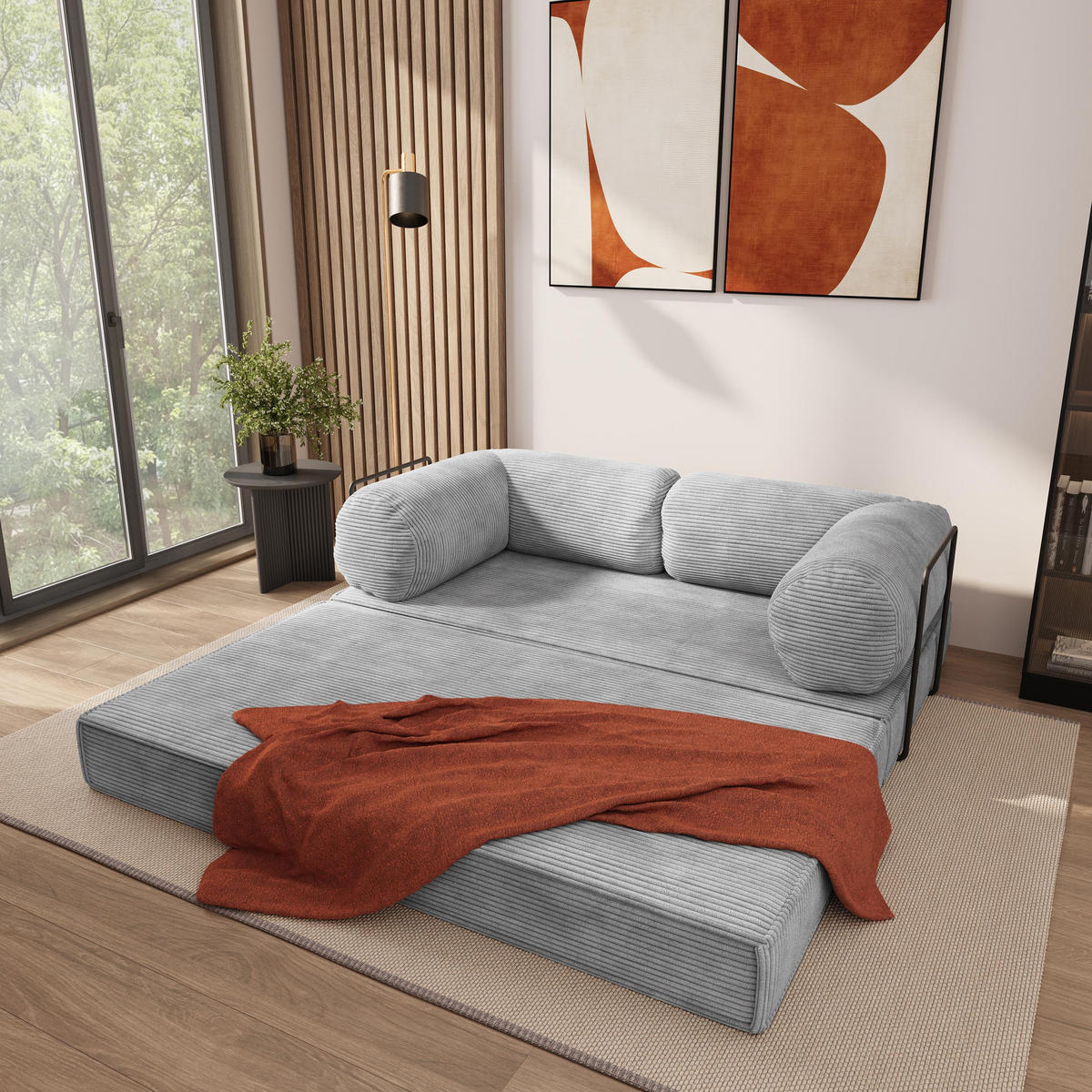 POHOVKA z pěny ALVIO s kovovým rámem Manšestrová látka Světle šedá - světle šedá, textil (170/68/80cm) - MASSENO