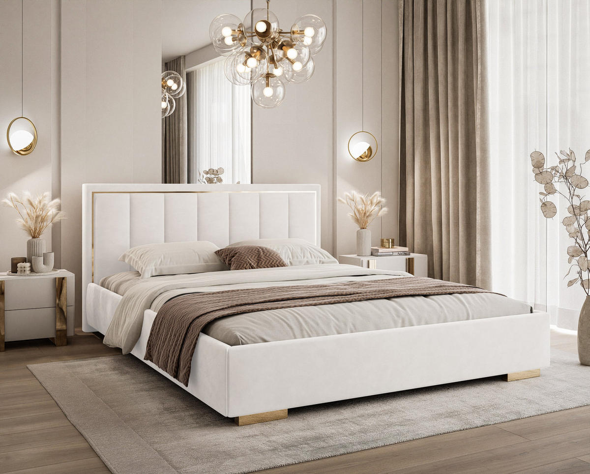 POLSTERBETT AURELIA 140x200 mit Stauraum für Bettwäsche und Rahmen Jasmine 20 - Weiß, Textil (140/200cm) - Lookway