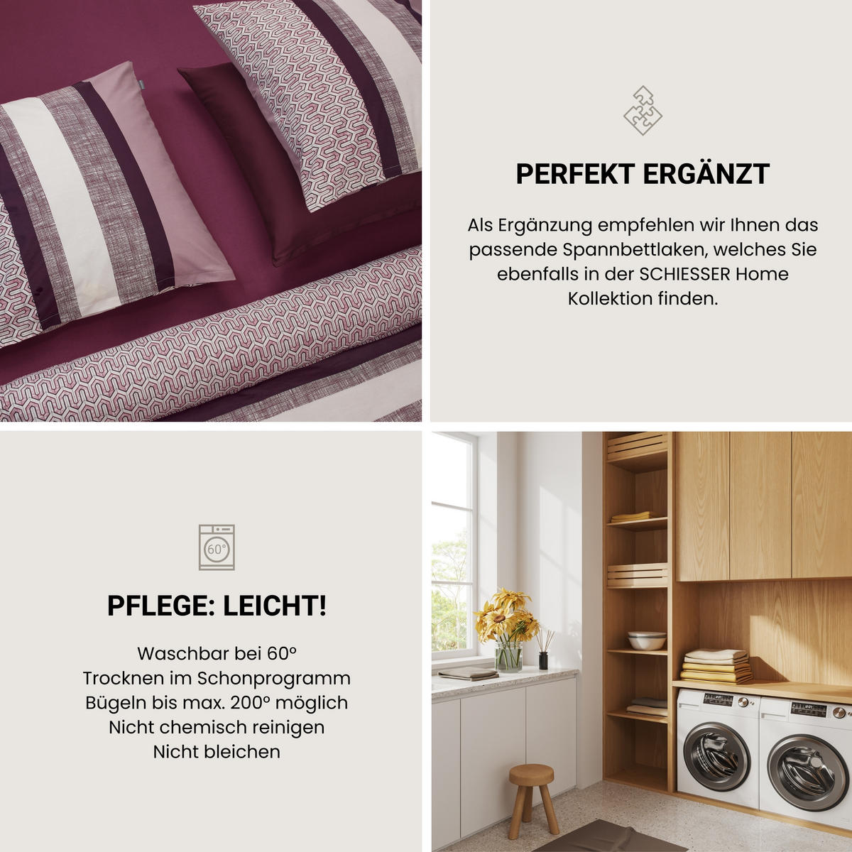 BETTWÄSCHESET Siena - Renforcé - 2-teilig - 135 x 200 cm - Burgund - Rotbraun, Textil (135/200cm) - SCHIESSER