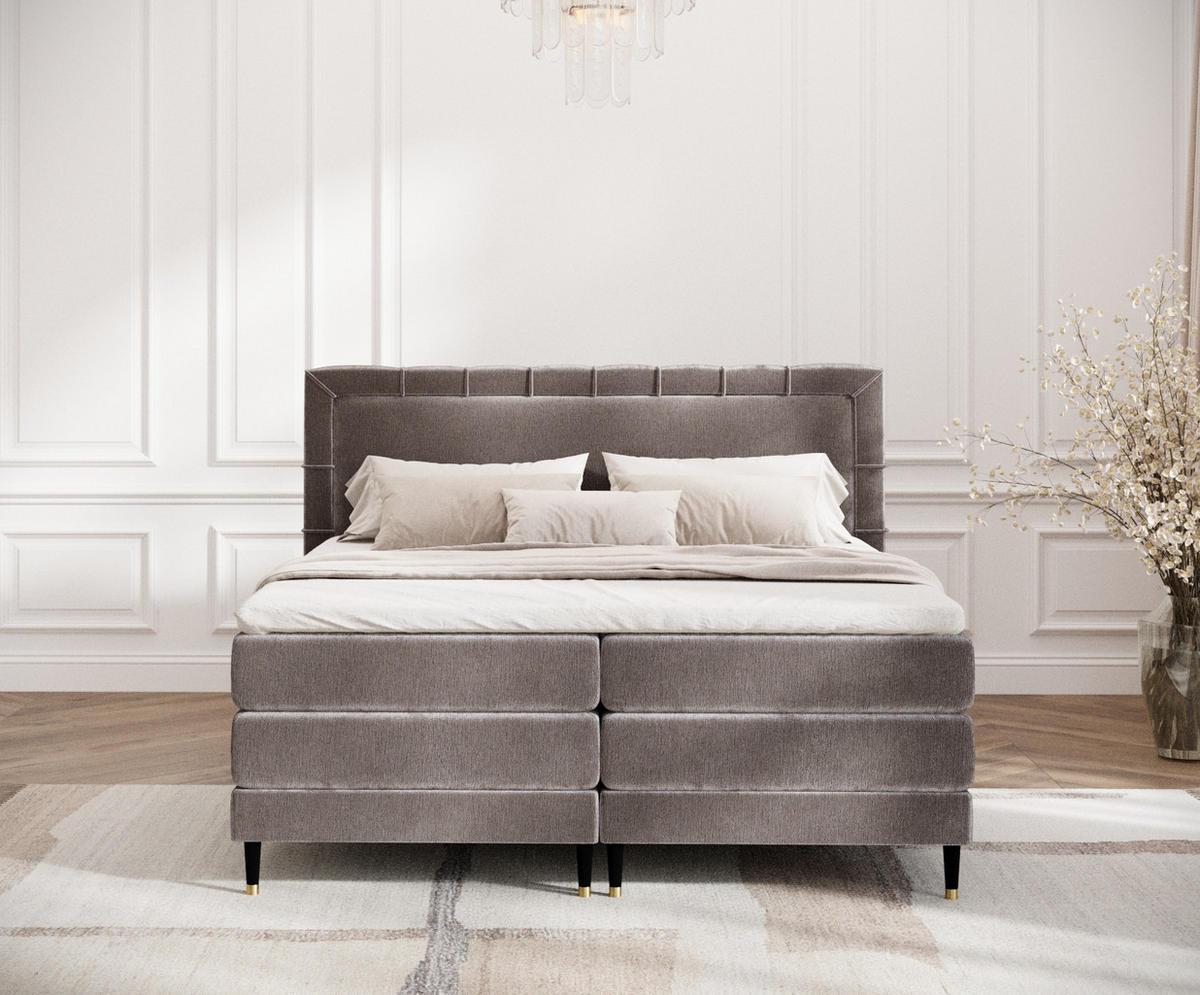 BOXSPRINGBETT Rimini Beige 200/200 cm mit Matratze und Topper - Beige/Schwarz, Holz/Holzwerkstoff (200/200cm) - Maison de Reve