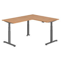 ECKSCHREIBTISCH elektrisch höhenverstellbar L-Form 200/160/74 cm in Nussbaumfarben/Graphitfarben - Nussbaumfarben/Graphitfarben, Holzwerkstoff (200/160/74cm) - bümö