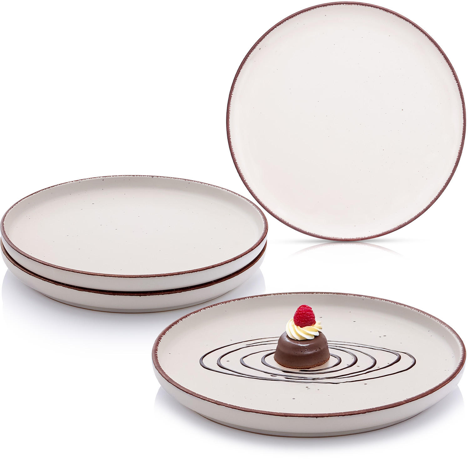 DESSERTELLER BOMBAY IVORY - 4 teilig aus Steingut - Creme, Stein (27cm) - Sänger