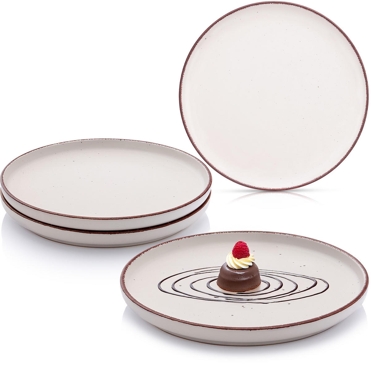 DESSERTELLER BOMBAY IVORY - 4 teilig aus Steingut - Creme, Stein (27cm) - Sänger