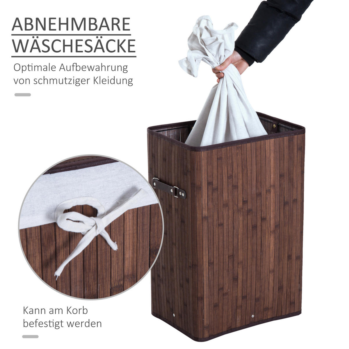 WÄSCHEKORB, Bambus, Dunkelbraun - Dunkelbraun, Naturmaterialien (30/60/40cm) - HOMCOM