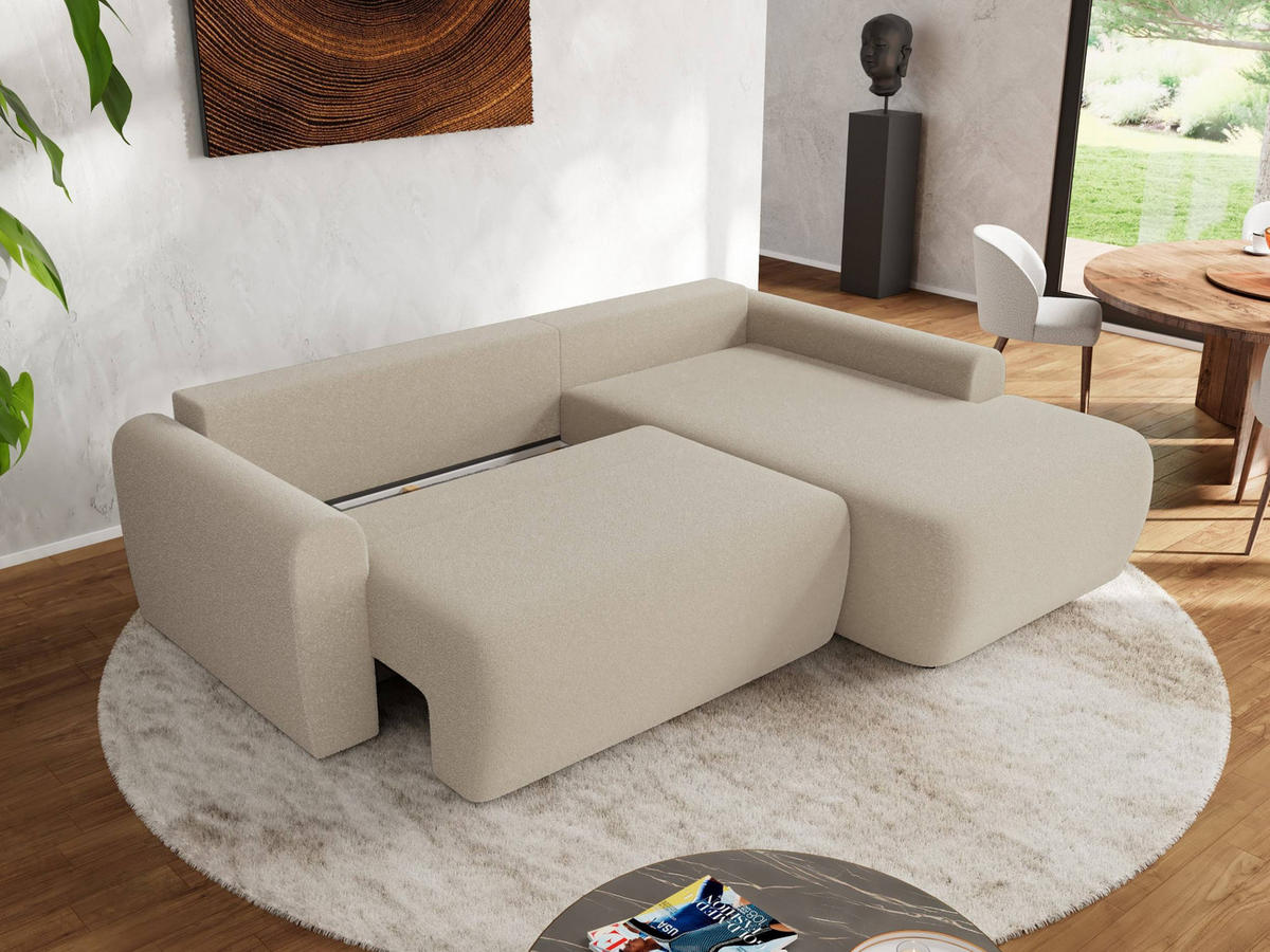 ECKSCHLAFSOFA CUBO L Beige Boucle - rechts - Beige/Schwarz, Kunststoff/Textil (187/273cm) - MKS