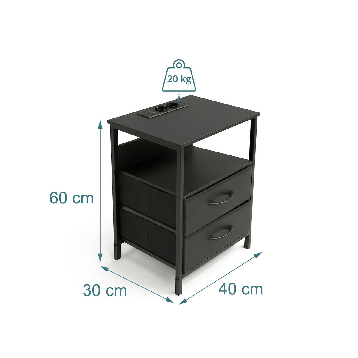 ODKLÁDACÍ stůl - černá, kov/kompozitní dřevo (30/40/60cm) - Relaxdays