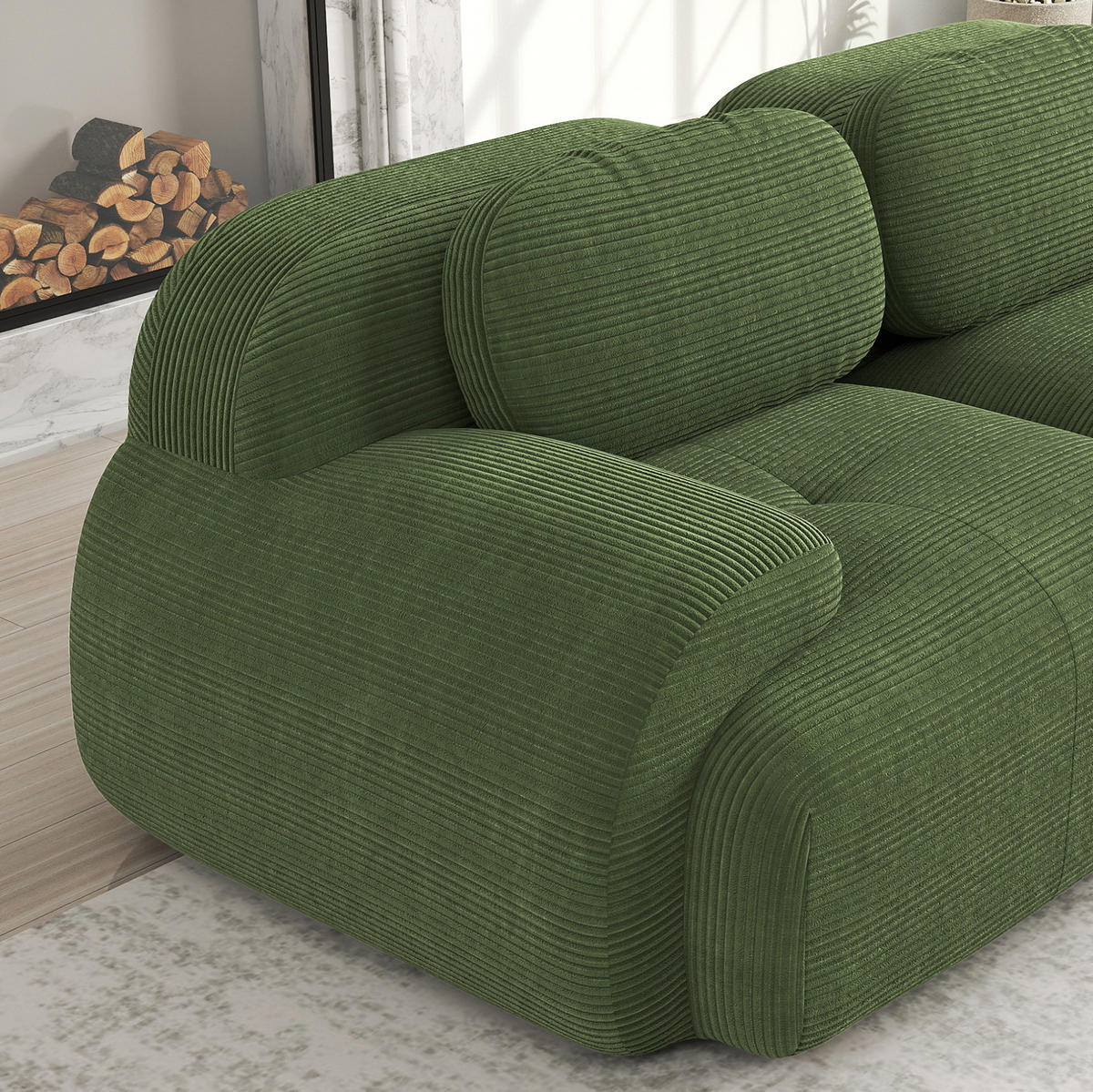 ECKSOFA in Grün aus Cordstoff, modular, rahmenlos und ohne Montage - Grün, Textil (178/208cm) - Flora Grace