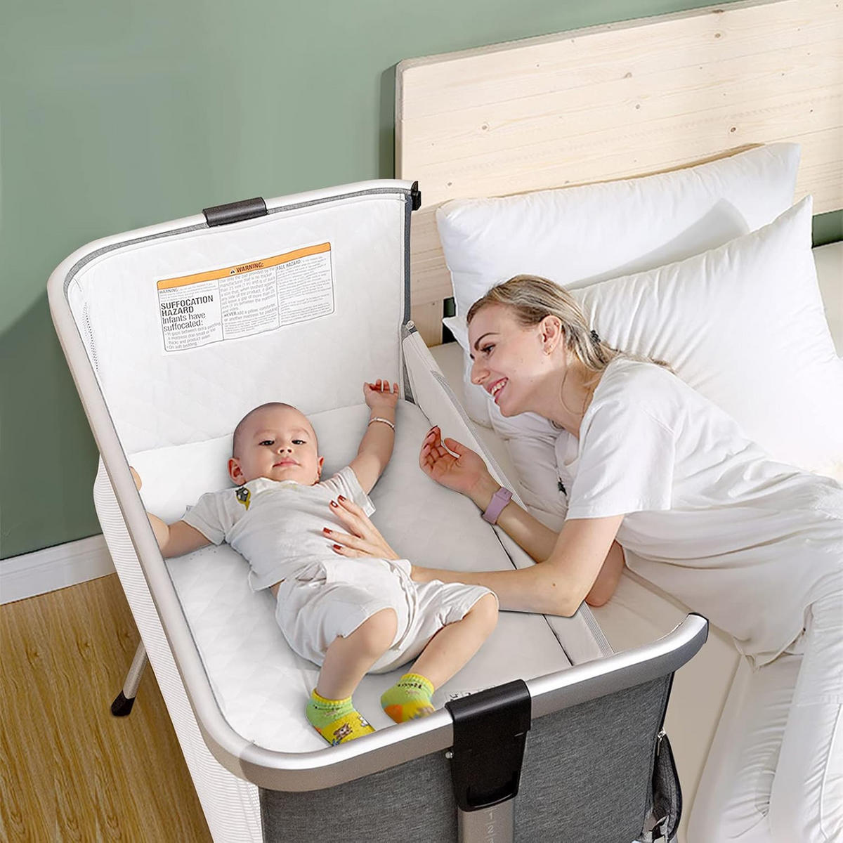 BABYBETT 2 in 1 Beistellbett+Reisebett klappbar Grau - Grau, Metall - COSTWAY