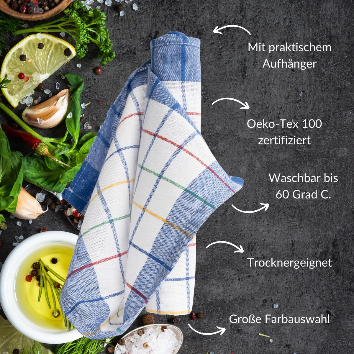 GESCHIRRTÜCHER 50x70 cm im 10er Set aus 100% Baumwolle, Küchentücher Bunt - Multicolor, Textil (50/70cm) - Carpe Sonno