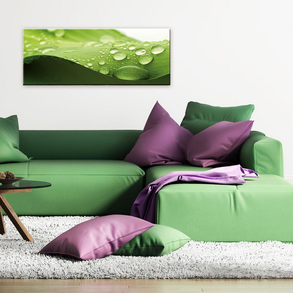 GLASBILD 80x30 cm Blatt Grün Weiß - Grün, Glas (80/30cm) - artissimo