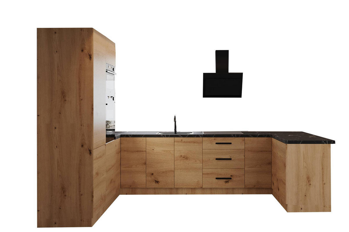 ECKKÜCHE 210 × 320 ×150 cm - Langen K103-M680 - in Artisan Eiche - Schwarz/Eiche Artisan, Holz/Holzwerkstoff (320/212/210cm)