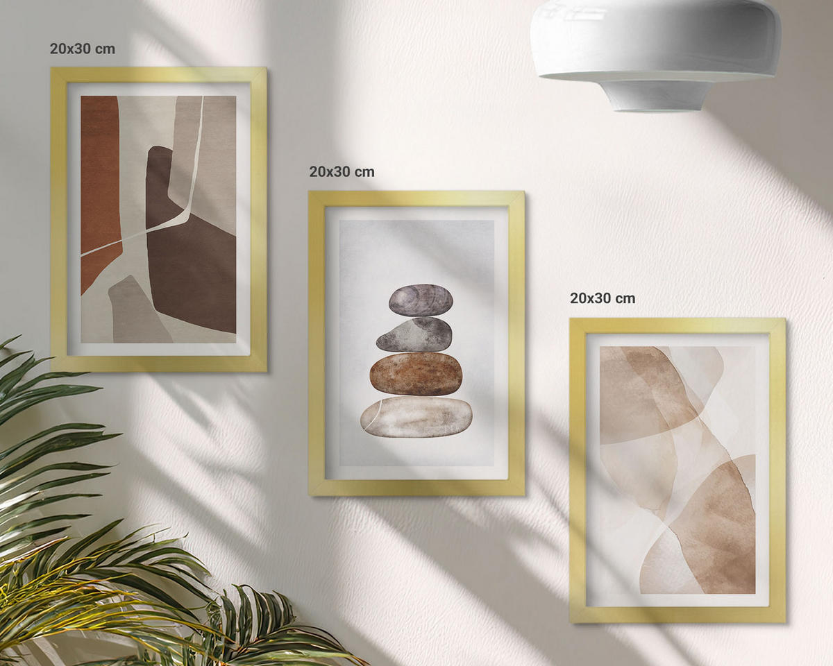 BILDER SET 3er Set - 20x30 cm Goldrahmen - Moderne abstrakte Malerei - Goldfarben, Kunststoff (20/30cm) - TULUP