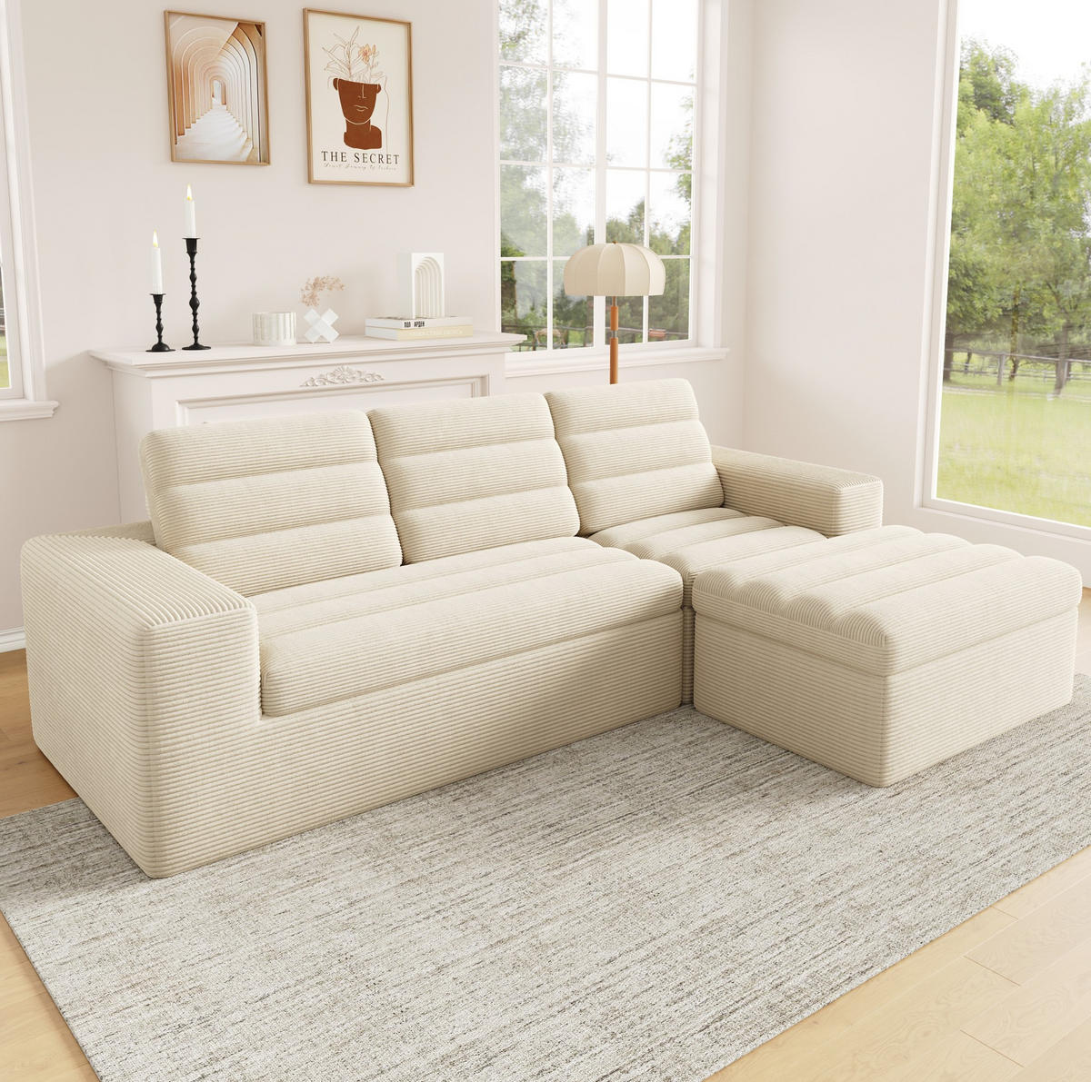 SOFA Modulares Ecksofa 253 x 161 x 89 cm Beige Cord - Beige, Kunststoff (161/253cm) - Meubliv