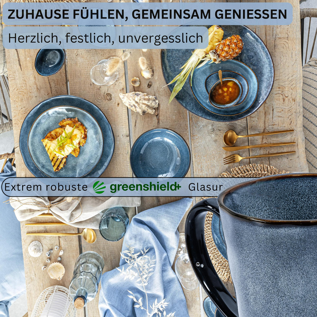 KAFFEEBECHER SET DARWIN - 4 teilig aus Steingut - Blau, Keramik (27/18.5/25.2cm) - Sänger