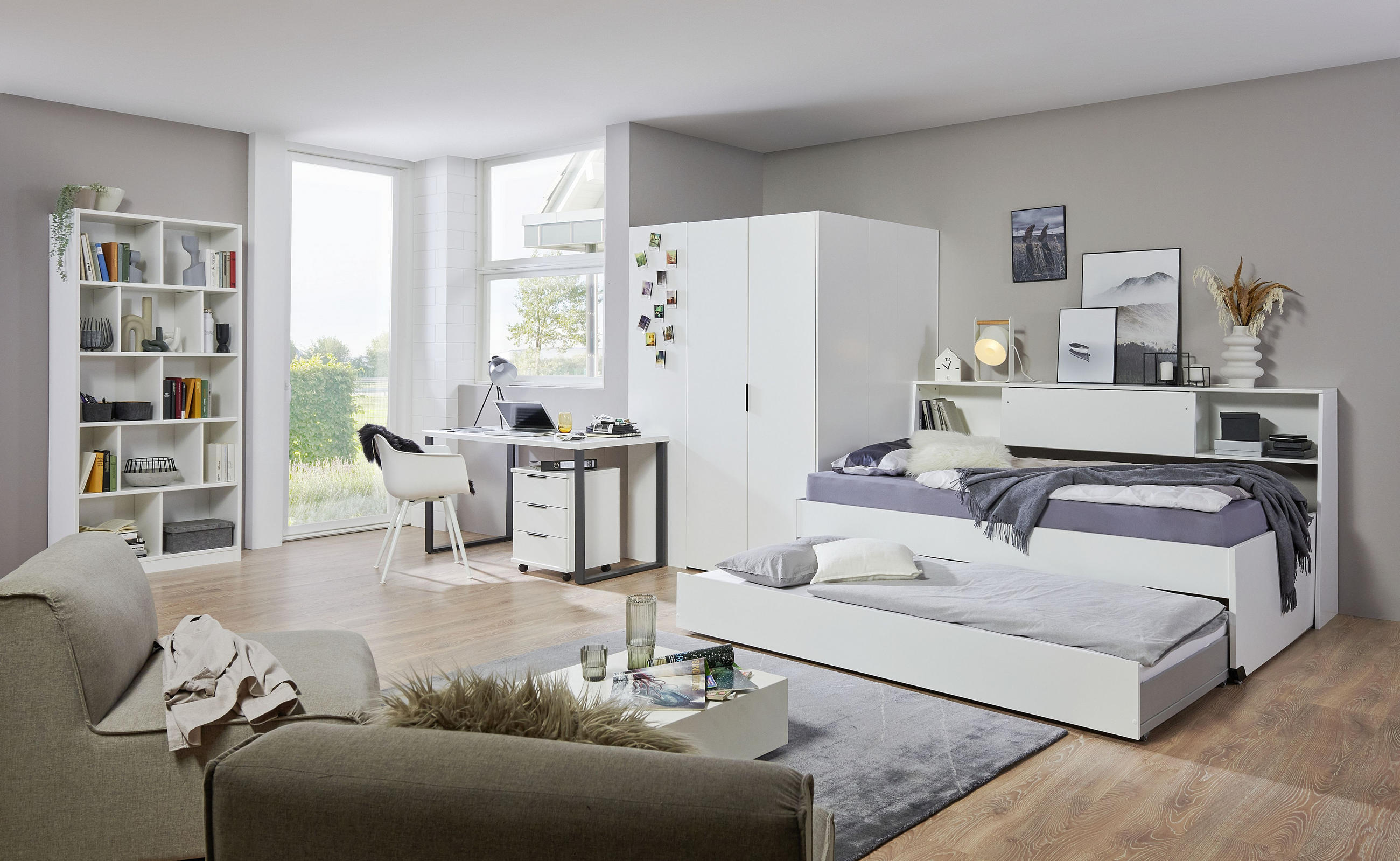 JUGENDZIMMER Norderney in Weiß oder Weiß mit Viking Oak 7 teilig - Weiß, Holzwerkstoff (120/200/80cm)