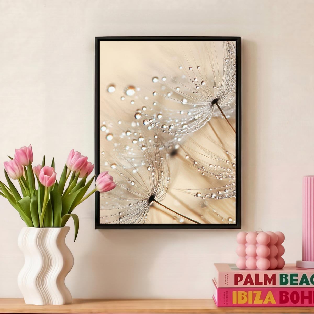 LEINWAND Bilder mit Rahmen - Löwenzahn - Abstrakt - Natur - Beige - 30x40 - Braun, Textil (30/40cm) - MuchoWow