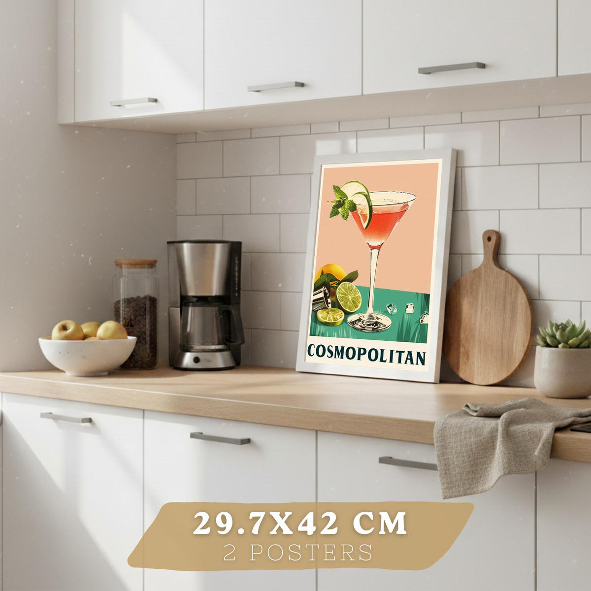 PLAKAT Sada 2 Koktejl A3 Bílý rám - bílá, papír (29.7/1/42cm) - Nacnic
