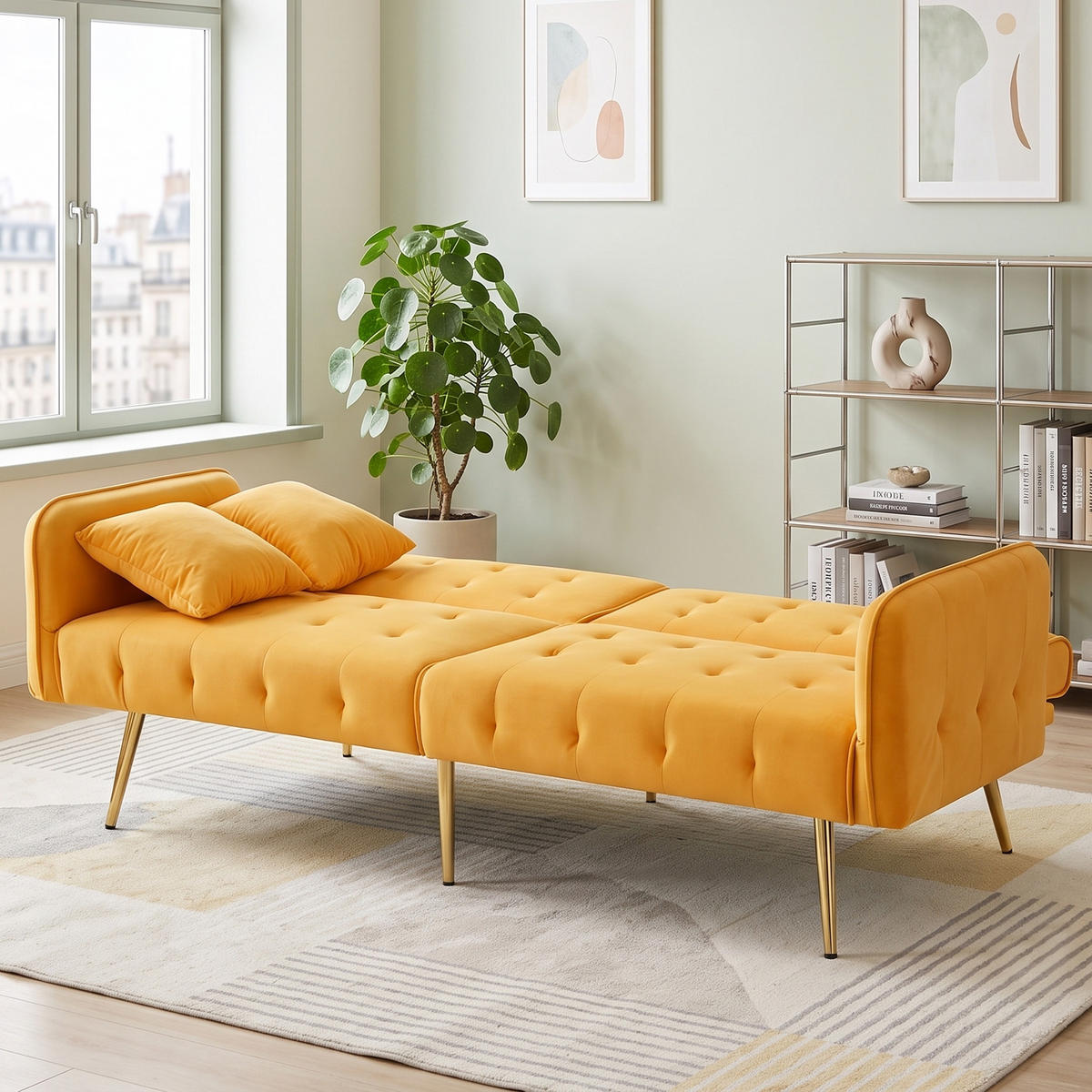 SCHLAFSOFA 2-in-1 Funktion Velours - Gelb, Kunststoff (178/70/82cm) - Urban Meuble