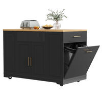 KÜCHENINSEL 120x50x92 cm aus MDF und Metall mit integriertem Mülleimer und 360° drehbaren Rollen, schwarz - Schwarz, Holzwerkstoff (120/92/50cm) - Luhomfu