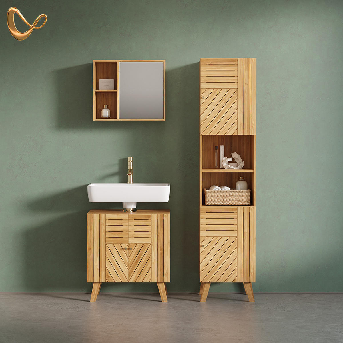 KOMPLET KOPALNIŠKEGA POHIŠTVA Olona, Bambus, 3-delni - naravne barve, leseni material (60/65/36cm) - Livinity®