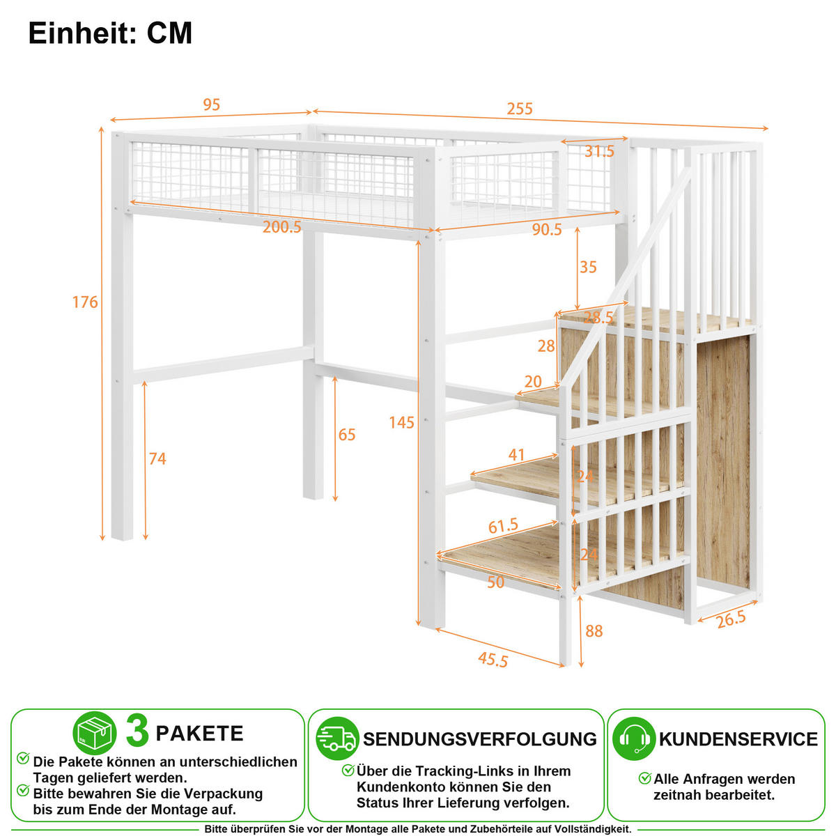 VYSOKÁ POSTEL 90/200 cm v bílé barvě se žebříkem, policí a skříní - bílá, kov/dřevo (90/200cm) - CHICFURN