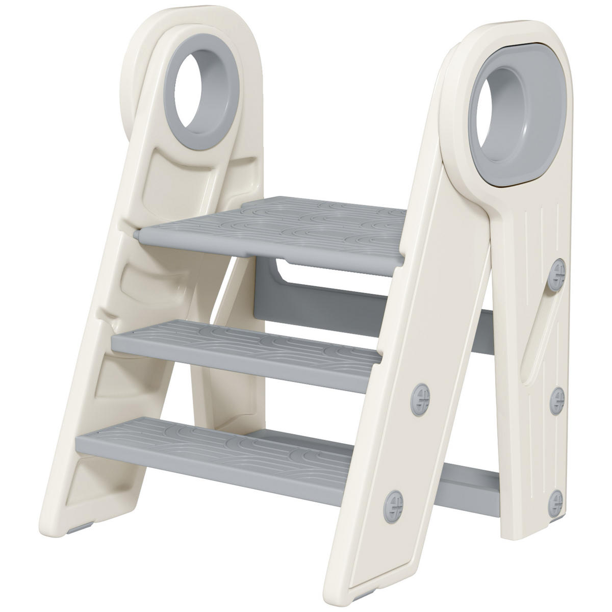 KINDERTRITTHOCKER DE-17237 3-fach höhenverstellbar & klappbar Grau - Grau, Naturmaterialien (47/61.5/46.5cm) - ComfortXL