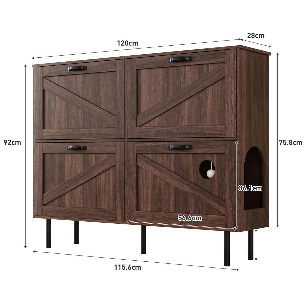 SCHUHSCHRANK aus Spanplatte 120x28x92cm in Walnussfarben mit Katzenspielzeug - Walnussfarben, Holzwerkstoff (120/92/28cm) - Modfu