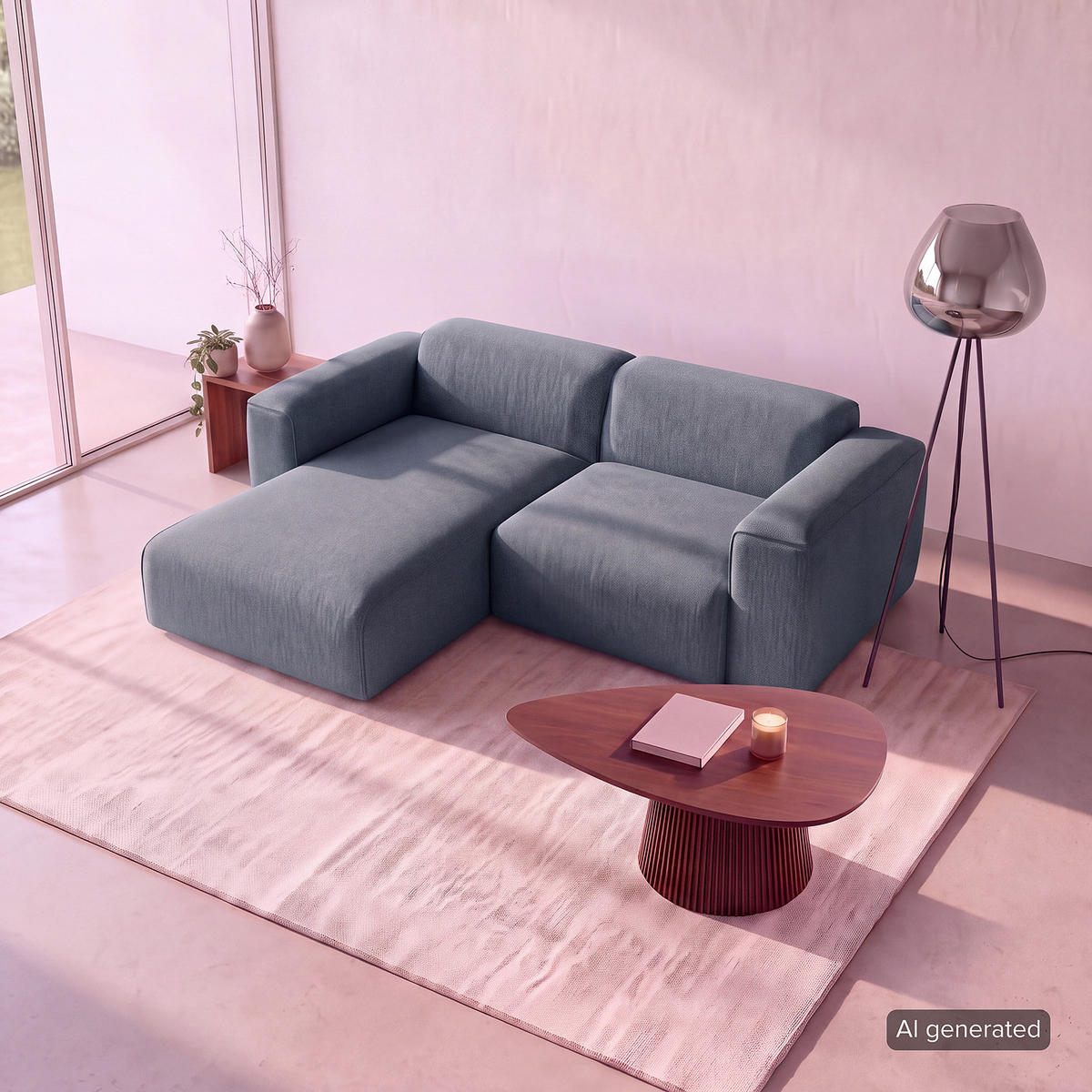 1,5-SITZER ECKSOFA mit Longchair - Blaugrau/Schwarz, Kunststoff/Textil (260/173cm) - home24