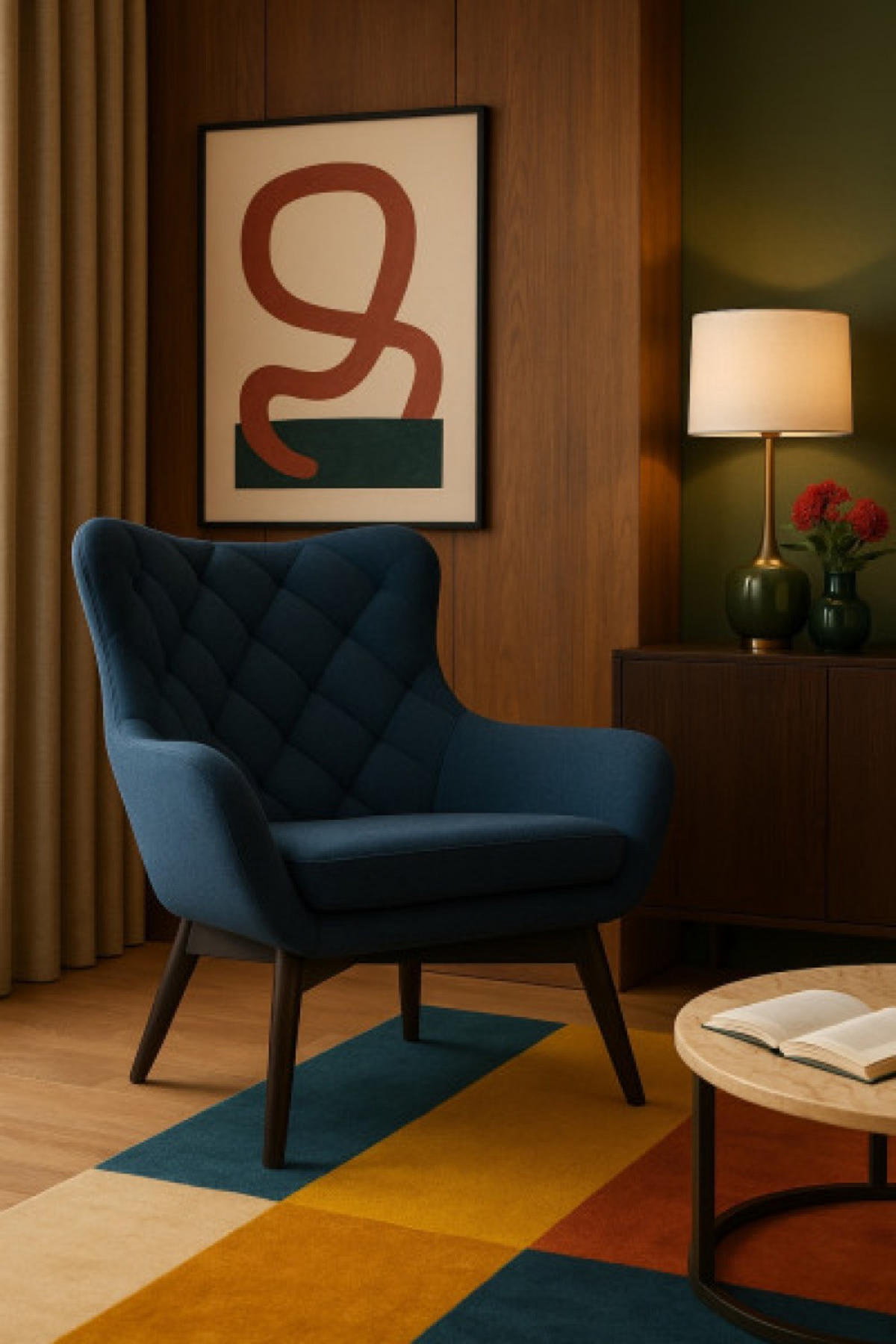 SESSEL Blau LISA CARO Auf Holzbeinen - Dunkelblau, Textil (88/108/88cm) - Sepro Meble