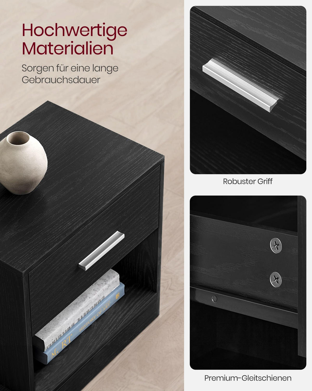 NACHTTISCH MANAGUA 2ER-SET - Schwarz, Holzwerkstoff (39/41/28cm) - Hansiro